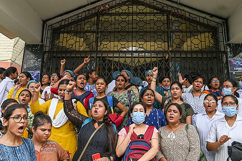 Kolkata doctor murder case: Nursing staff protest in Kolkata